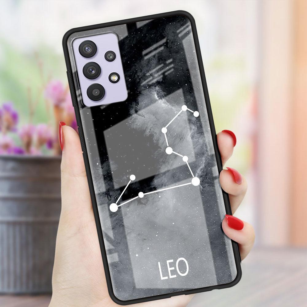 Twelve Constellations Glass Case For Samsung Galaxy A52 A71 A50 A51 A70 A21s A31 A72 A10 A12 A30 A22 5G Phone Cover
