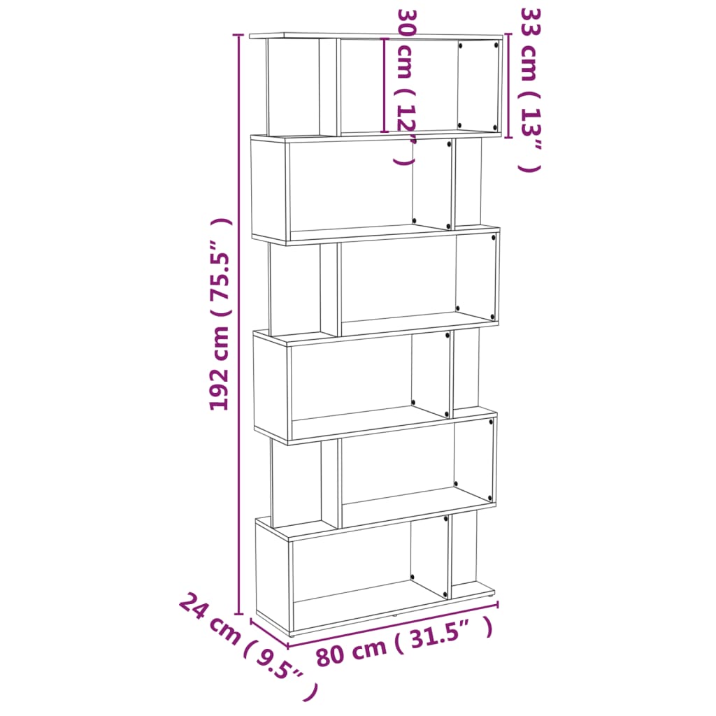 Bookshelf Room Divider Smoked Oak 80 x 24 x 192 cm Engineered Wood
