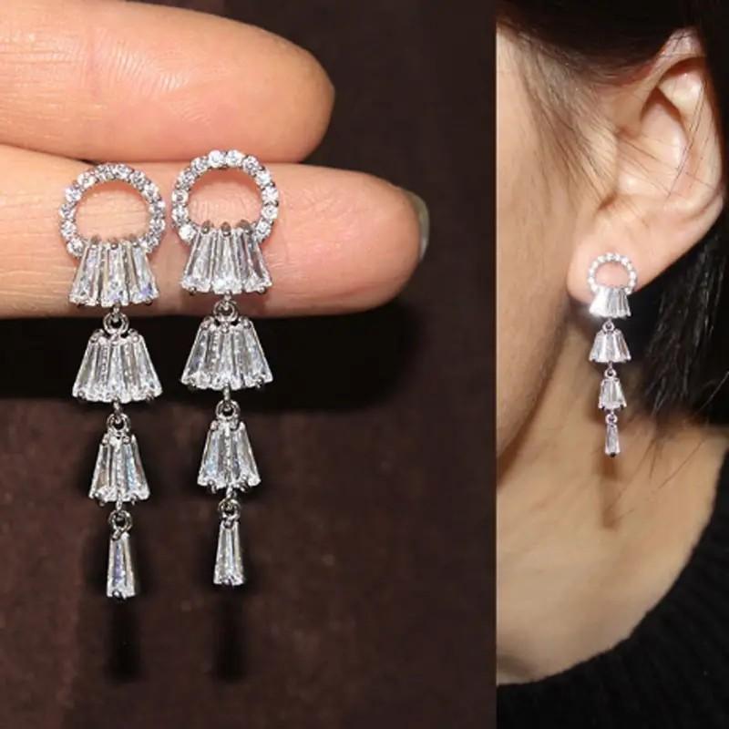 Huitan Gorgeous Cubic Zirconia Dangle Earrings for Women Temperament Bridal Wedding Ear Accessories High-quality Trendy