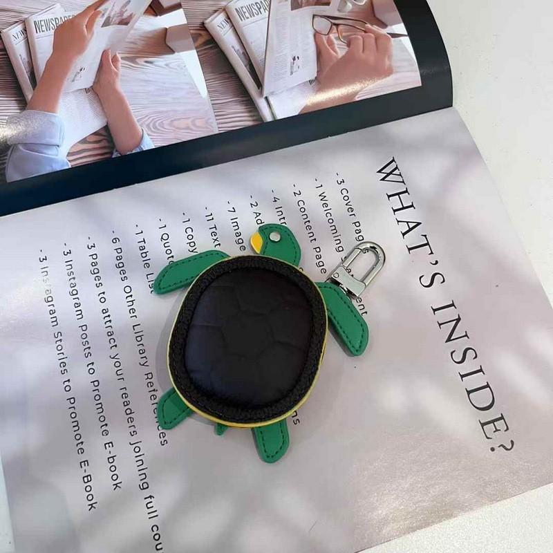Genuine Leather Mini Earphone Pouch Turtle Keychain Coin Purse Daily Use Unisex Street Style
