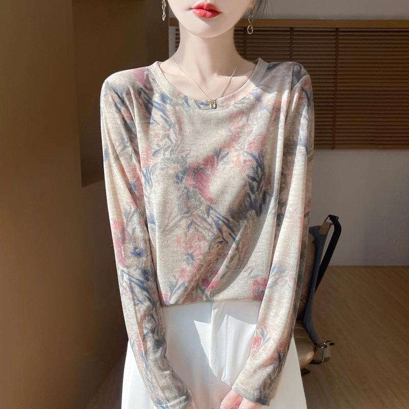 2025 Frühling/Sommer Retro Wasserlöslicher Batik Rundhals Damen Weiches Dünnes T-Shirt