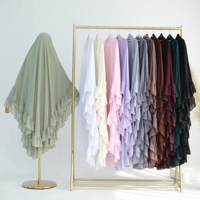 Long Chiffon Muslim Abaya Headscarf Prayer Dress Ramadan Khimar Abaya  Dubai Saudi Black Robe
