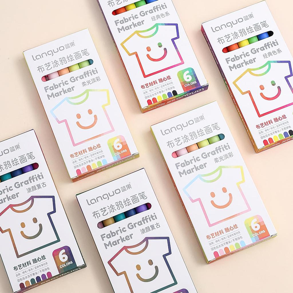 6pcs Fabric Graffiti Marker Pens Set Washable & Reusable Drawing for Cotton Canvas Linen DIY Paint School