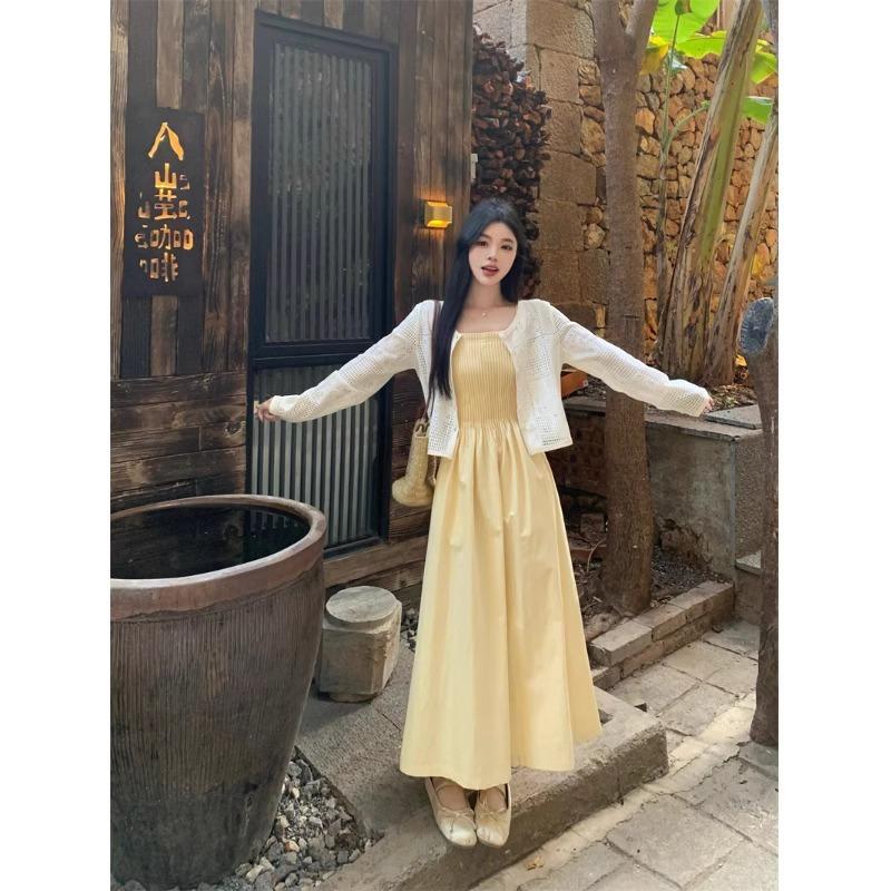 Large size French suspender dress women's summer fat MM cover belly and thin skirt pear-shaped figure drape A-shaped skirt
