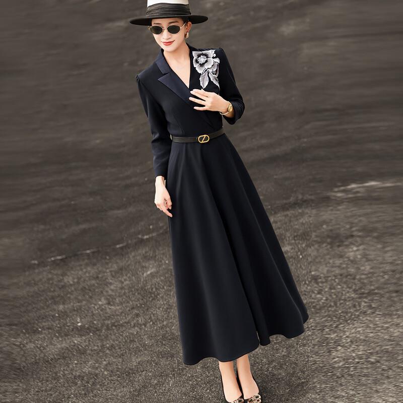 Elegant Embroidered A-Line Blazer Dress