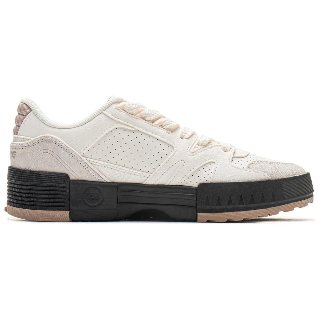 Li Ning Comfortable Versatile Thick Sole Height Increasing Shock Absorbing Wear Resistant Low Top Skate Shoes Women sneaker Cloud-White AGCU368-1