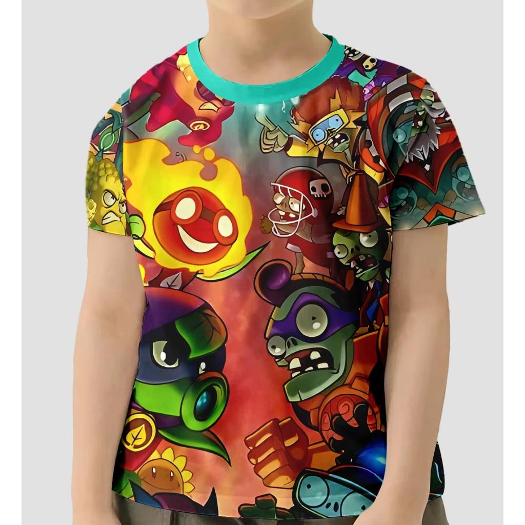 Summer Round Neck HOT Game Plants Vs. Zombies Pattern 3D Printed Top Fashionable Casual Short Sleeved Children's Boy T-shirts