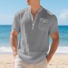 Linen Men's T-Shirt Loose-Fit Casual Workwear Commuter Menswear Short-Sleeved Henley Pocket Shirt