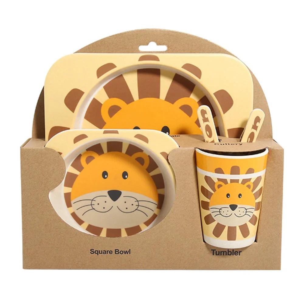 5pcs/sets Dish Tableware Set Natural Bamboo Fiber Bowl With Cup Spoon Plate Fork Feeding Dishes for Kids Utensils Wholesale
