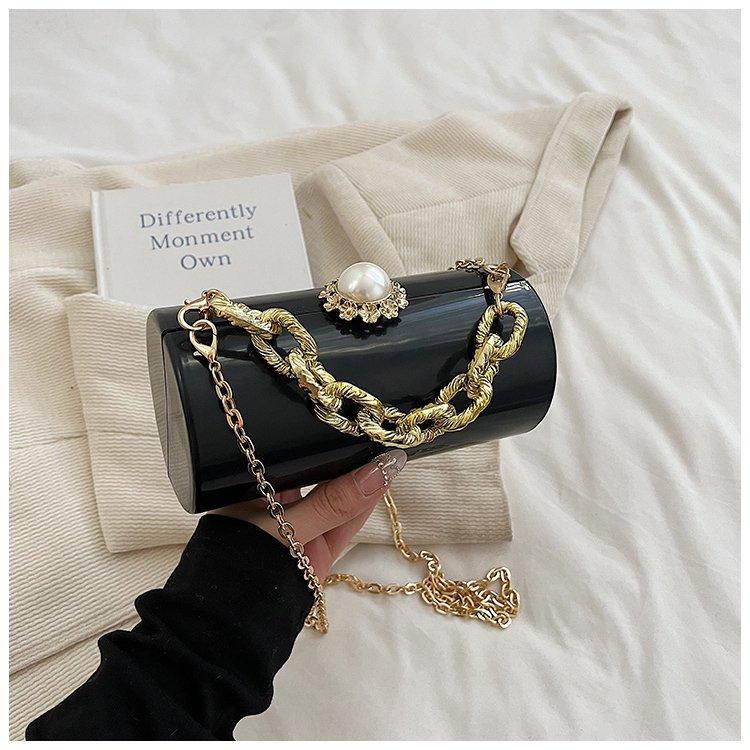 Light Luxury Party Women's Clutch Bag Temperament Versatile Chain Handbag New Bright Face Cylinder Single Shoulder Crossbody Bag