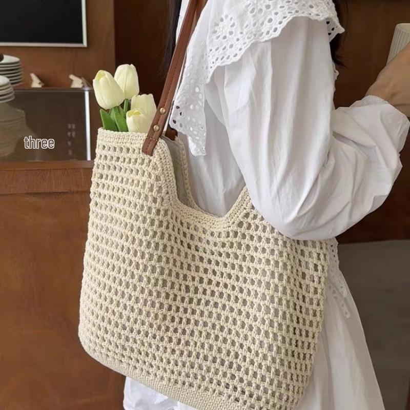 Mesh Weave Large Capacity Single Shoulder Bag for Beach and Travel 2025 Versatile Underarm Commute Bag