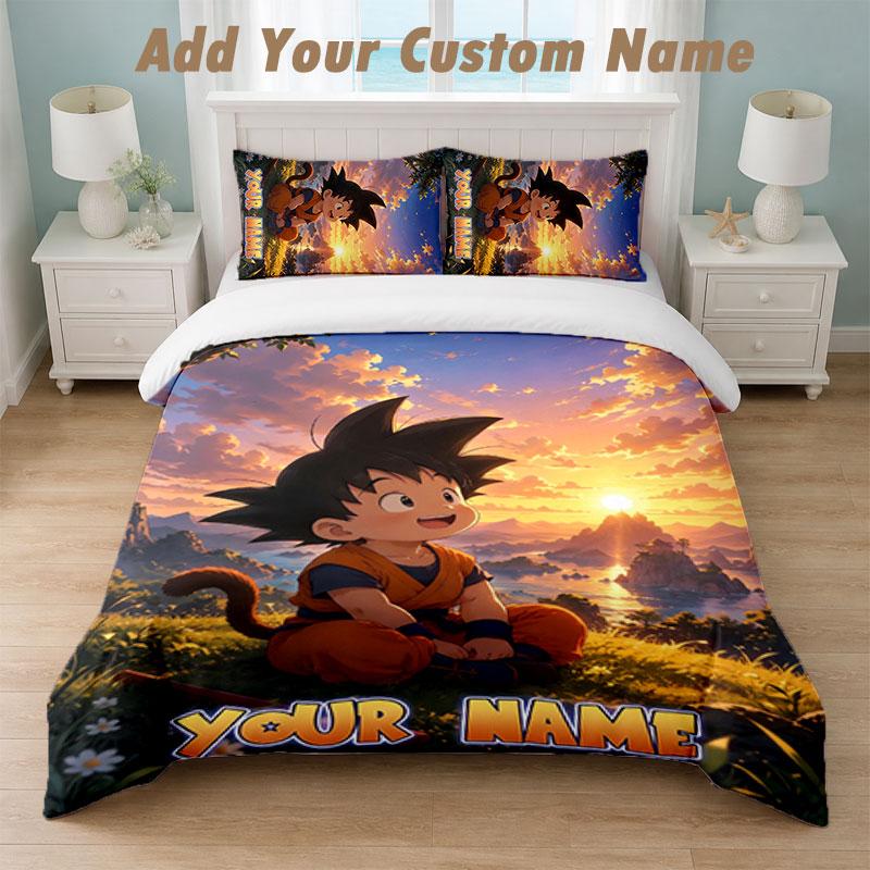 Bedding Set 1 Duvet Cover 2 Pillowcases Dragon Ball Print Soft Bed Linen Bedroom Decor