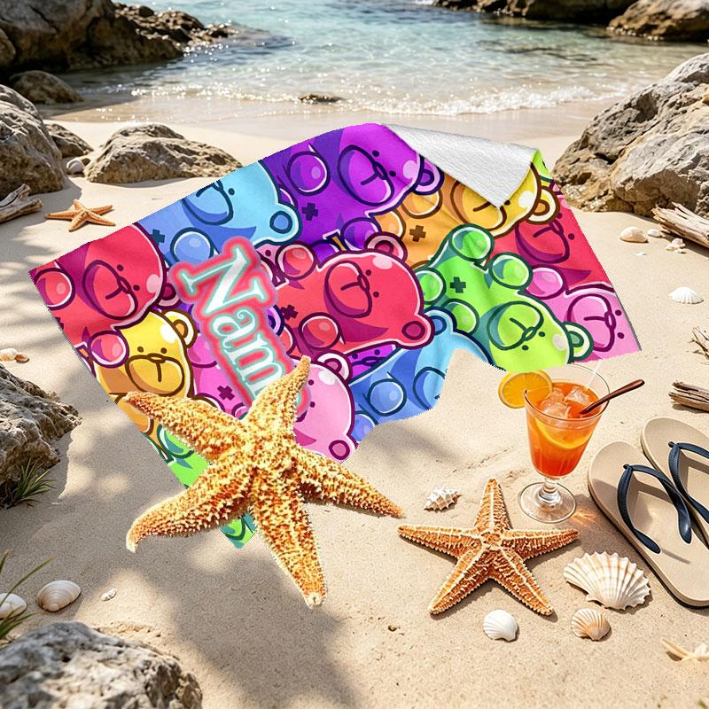 Custom Name Personalized Care Bears Print Beach Towel, for Trip Camping Beach Party Home Decor, Birthday Gift for Family & Friends
