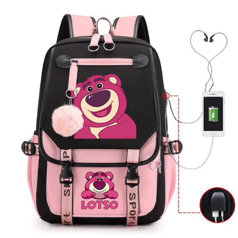 Mengmeng Xiaoqing Strawberry Bear Printing College Style Campus Primary School Student School Bag Lightweight And Large Capacity