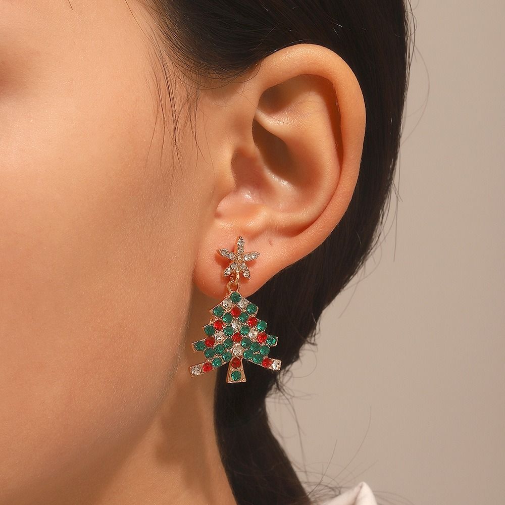 Star Merry Christmas Earrings Rhinestone Christmas Tree Earrings Xmas Dangle Earrings  Unisex