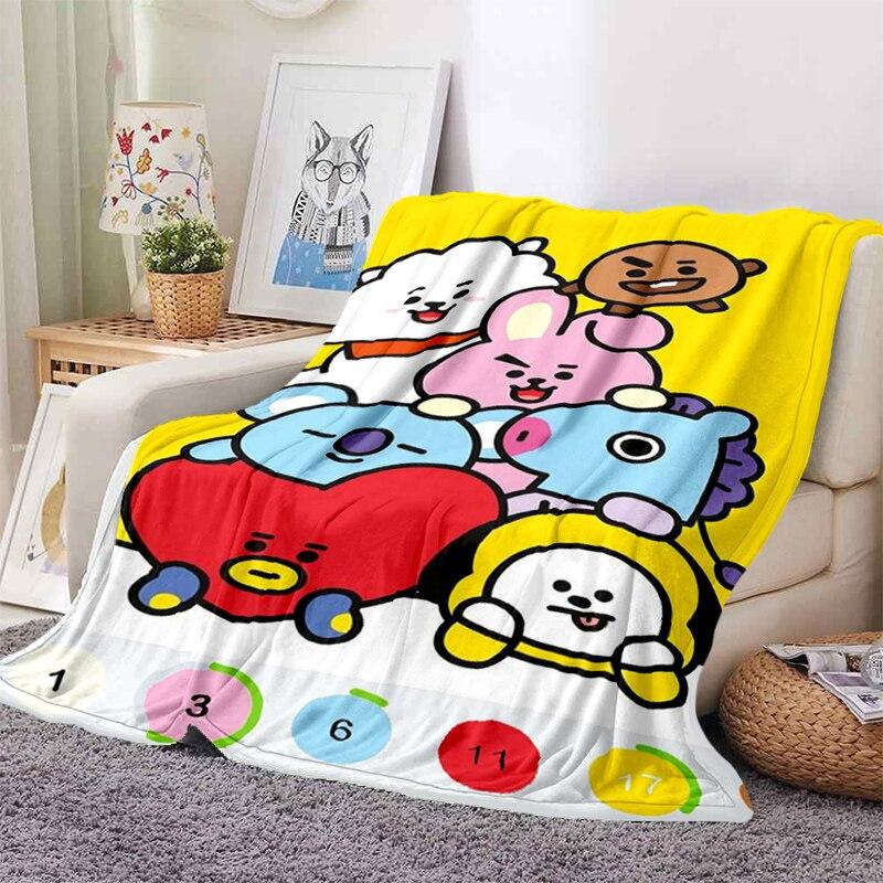 2022 Kreslená deka bt21 Měkké fleecové deky Deky Home Dekor Ložnice Obývací pokoj PohovkaDigital potištěné deky na cesty