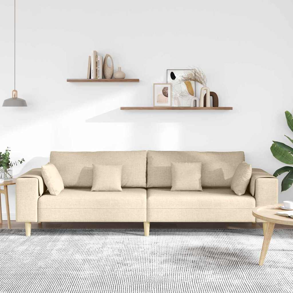 Cream Sofa with Cushions 250 x 77 x 76 cm Fabric