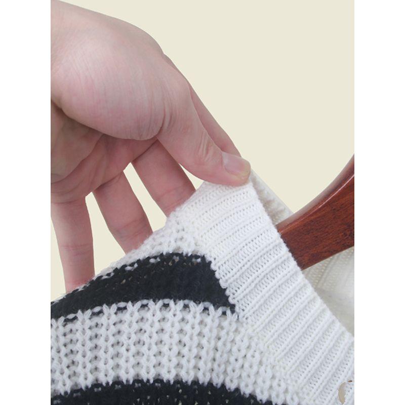 Stripes Contrast Color round Neck Knitting Cardigan Female Soft Glutinous Plaid Sweater Outer Wear Fashion Long Sleeve Top