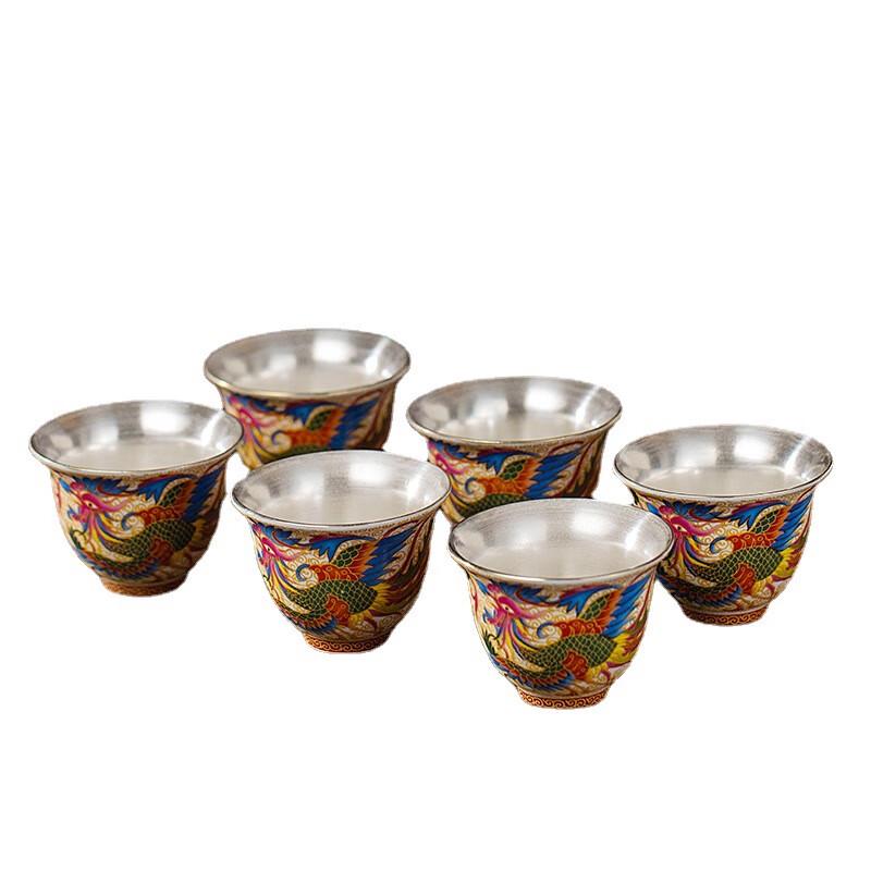 Cha Xun Glücksverheißender Drache Phönix Emaille Keramik Teetasse