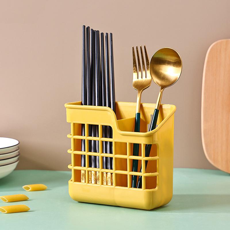 

Подставка для кухонных принадлежностей, органайзер для кухни и хранения с дренажными отверстиями, держатели для вилок и ложек, 2 ячейки, подставка для вилок и ножей жёлтый