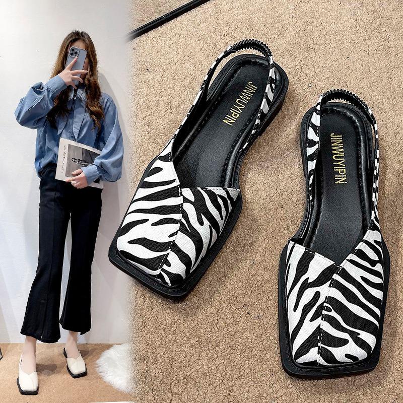 Women's Low Heel Square Toe Sandals, Closed Toe with Side and Back Cutout Casual Daily Footwear