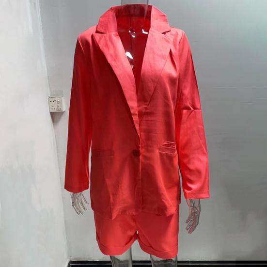 2Pcs/Set Ladies Suit Solid Color Lapel Neck Cardigan Blazer Summer Jacket Shorts Suit Commuter Clothes Streetwear