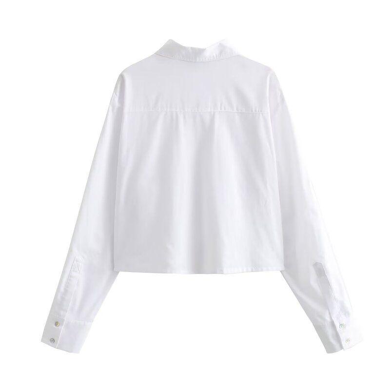 Fashion Style 2024 Autumn New Arrival Women's Stylish Easiest for Match Long Sleeves White Pocket Short Shirt 8857837