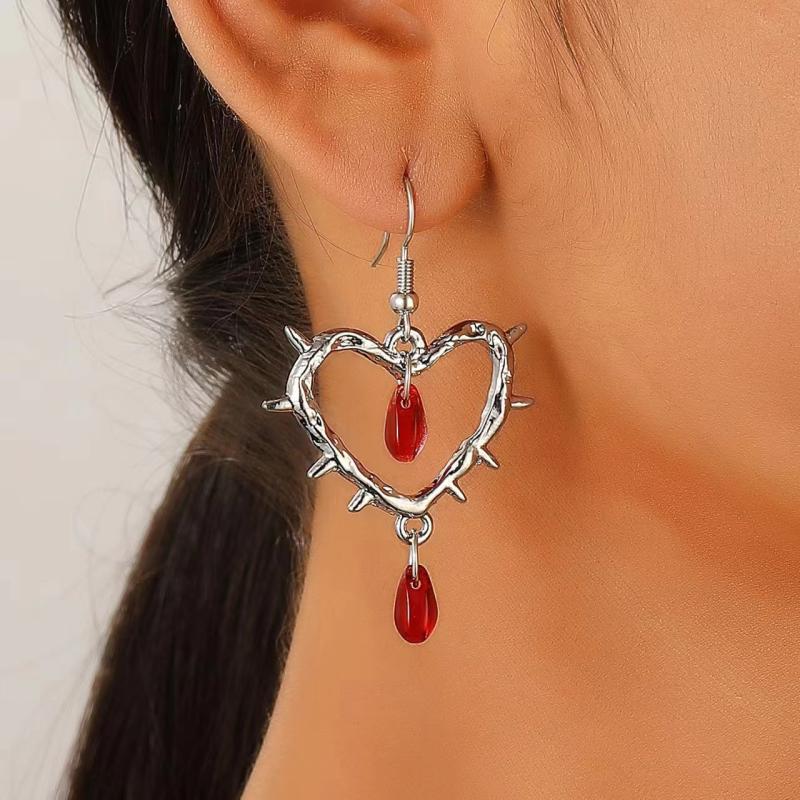 1 Pair Of Retro Gothic Style Thorn Heart Design Earrings, Heart-Shaped Earrings With Spikes, Neutral Earrings Holiday Party Gift