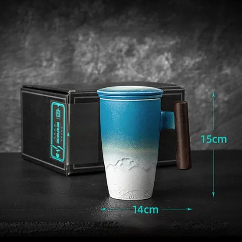For Ceramic Mugs Retro Tea Cup Luxury Large Capacity With Cover Wooden Handle Office Thermal Mug Personalized Gifts Home Drinkwa