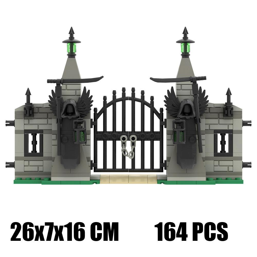 Hell'S Gate Small Particles Building Block Scene Fence Landscape Halloween Haunted House Modular Ornament