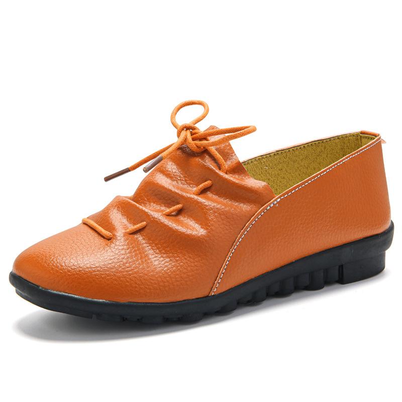 Spring new flat-bottomed flat-heeled soft-soled casual leather shoes mother shoes Doudou shoes lace-up single shoes