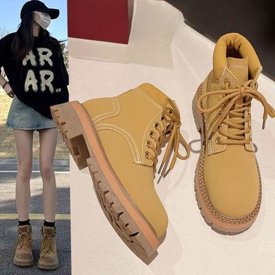 Authentic Leather British Style Thick Bottom Women's Autumn and Winter New Worker Boot Motorcycle Boots Can't Kick Worker Boots