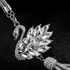 Bling Swan Car Hanging Ornament Faux Crystal Rhinestone Swan Car Rearview Mirror Charm Double