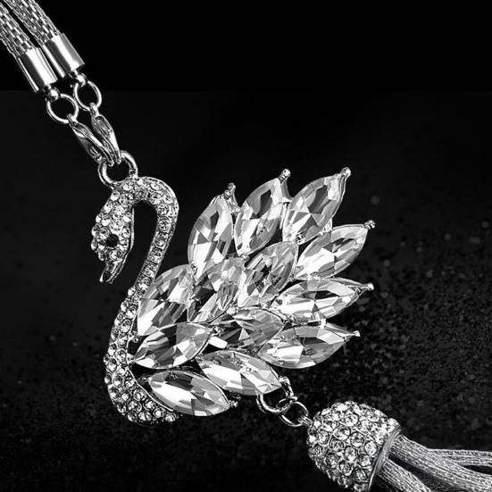 Bling Swan Car Hanging Ornament Faux Crystal Rhinestone Swan Car Rearview Mirror Charm Double