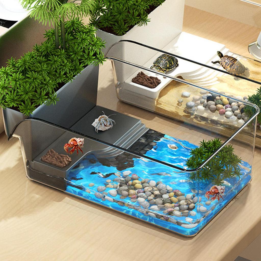 Water Turtle Tank Multi-Function Areas Box Turtle Tank Aquarium For Education Pet-Care Baby Turtles Crayfish Crabs Amphibians