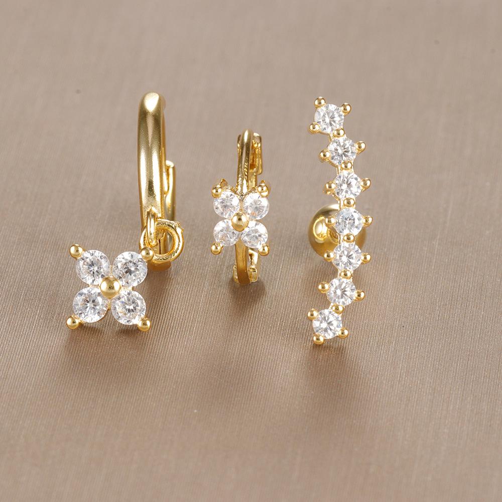 3-teiliges Vintage-Design-Set mit vier Zirkonia-Creolen für Frauen, winziger Knorpelpiercing-Ohrring aus Edelstahl, Schmuckgeschenk