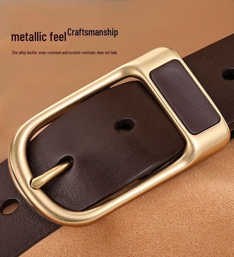 Men's Retro Genuine Leather Belt - Pin Buckle Cowhide Waist Belt for Business and Casual Wear, Suitable for Middle-Aged and Young Men.