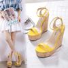 FHC 15CM Wedges High Heeled Sandals,Women Platform Summer Shoes,Ankle Buckle Strap,European Style,Open Toe,35-40 Stock,Yellow,