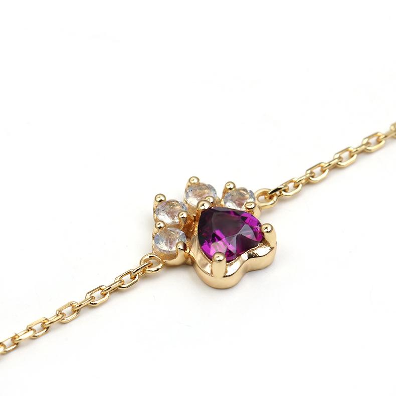 Spring Light Luxury New Cat Claw Shape Garnet Inlaid with Zirconium S925 Sterling Silver Labradorite Bracelet