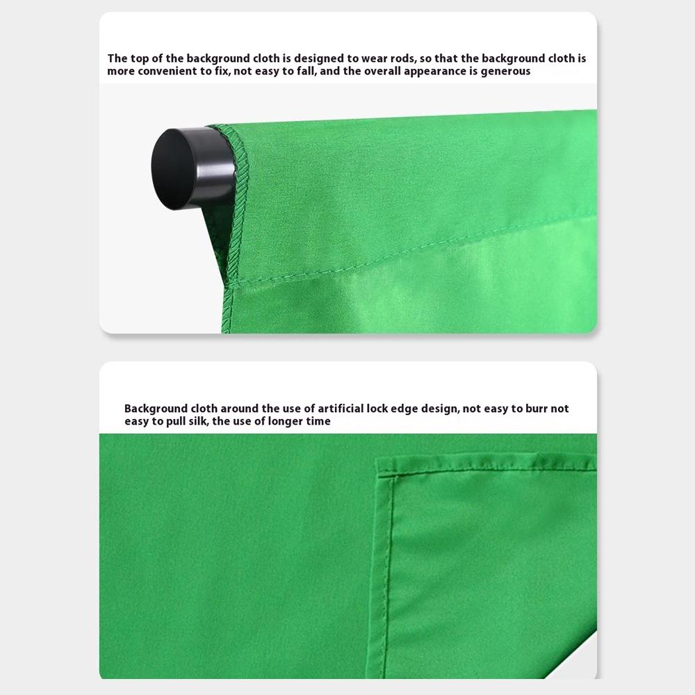 1 X 3m Green Photography Backdrop Set with 4 Clips Polyester Background Screen for Studio/Live Streaming