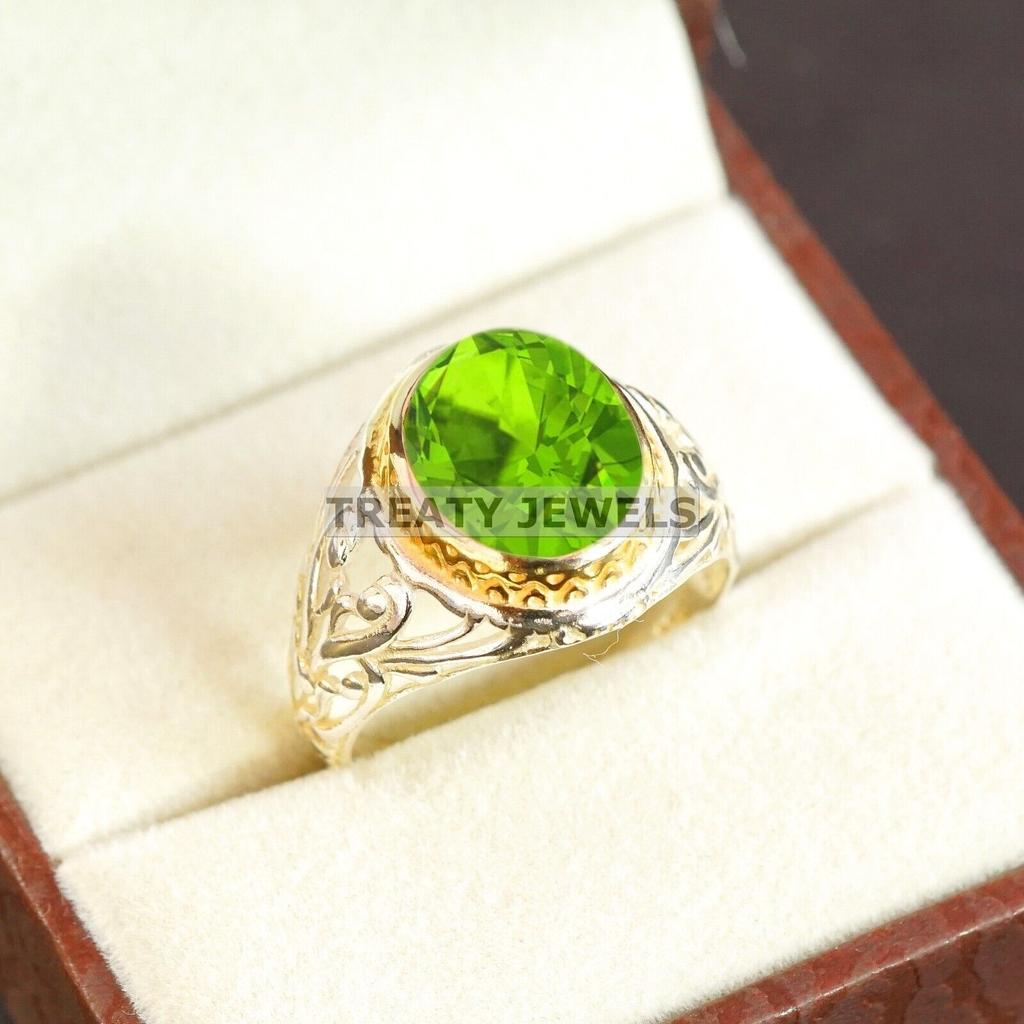 Peridot Oval Cut Gemstone With 925 Sterling Silver Ring For Men's #B465 JL375683900629
