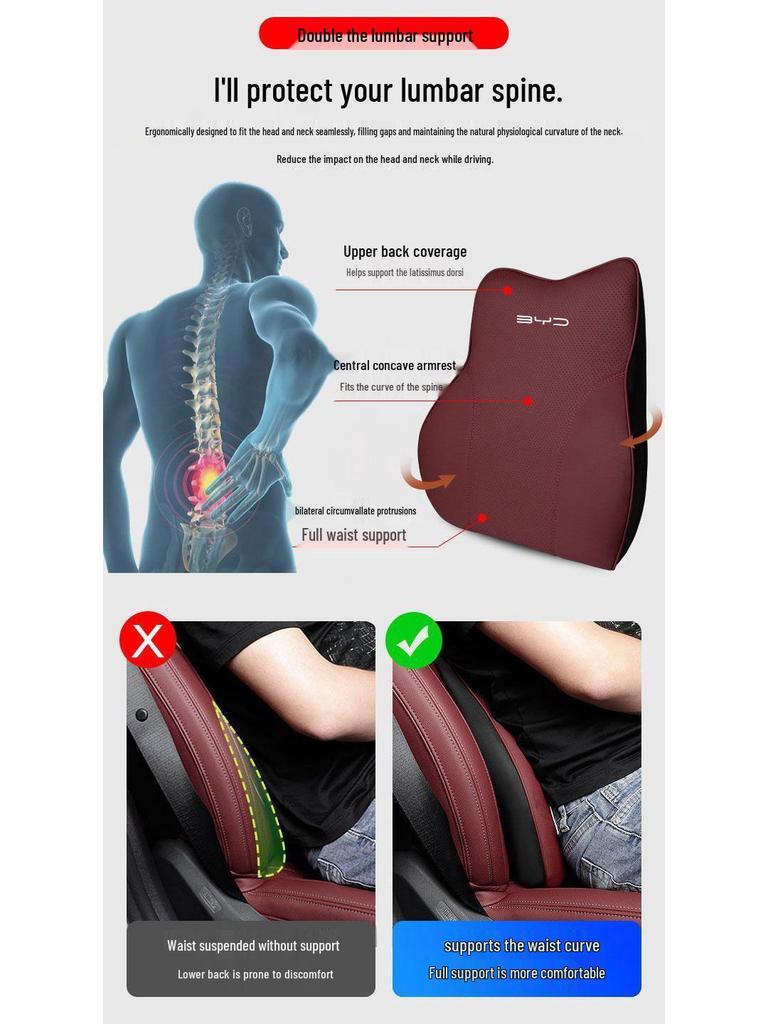 BYD Dolphin Car Headrest Lumbar Support for Qin, Song, Yuan PLUS, Pro Tang EV, Han DM, Destroyer.