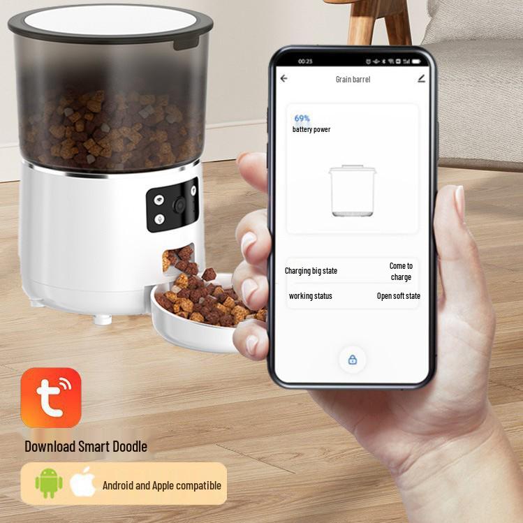 4L Automatischer Katzenfutterautomat mit HD-Kamera, Nachtsicht, TUYA App, WiFi, Zwei-Wege-Audio