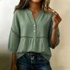 Women Loose Fit V Neck Button Front Casual Top Long Sleeve Cotton Linen Blend Pullover Shirt Lightweight Breathable Blouse