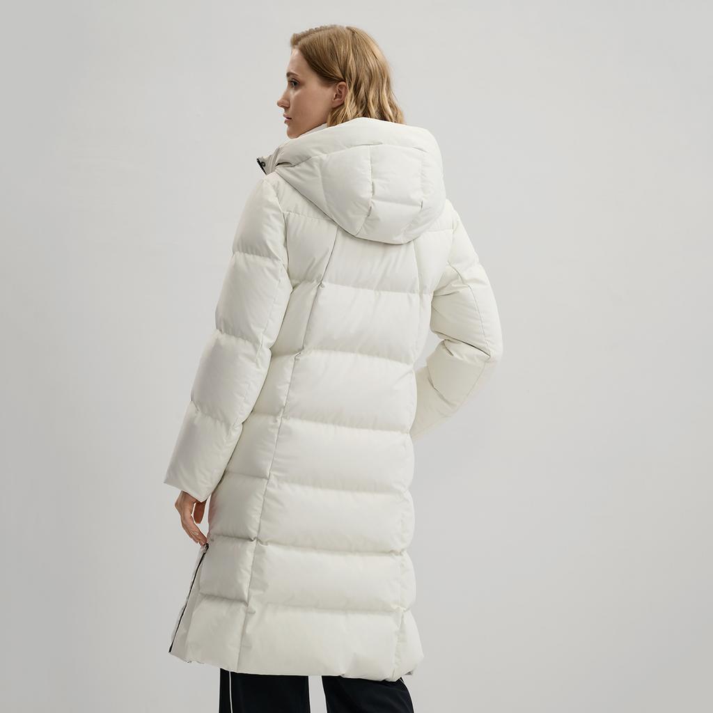 Fila White Minimalist Trendy Warm Long Hooded Down Jacket Women Outerwear F11W543910FWT