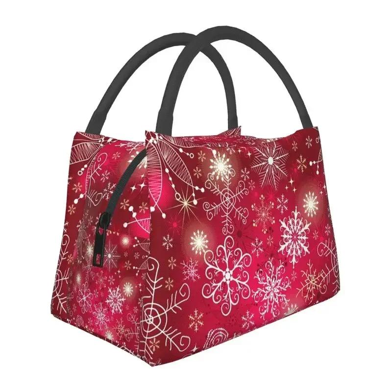 Merry Christmas Snowman Pattern Insulated Lunch Bags for Women Snowflakes Pattern Portable Thermal Cooler Bento Box Work Travel