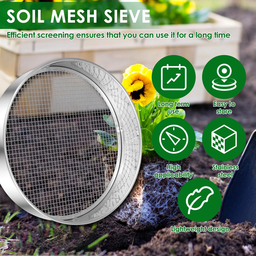 4Pcs Soil Sieves Mesh Set Round Stainless Steel Garden Soil Stone Filtration Kitchen Flour Powder Filter Screen Soil Strainer