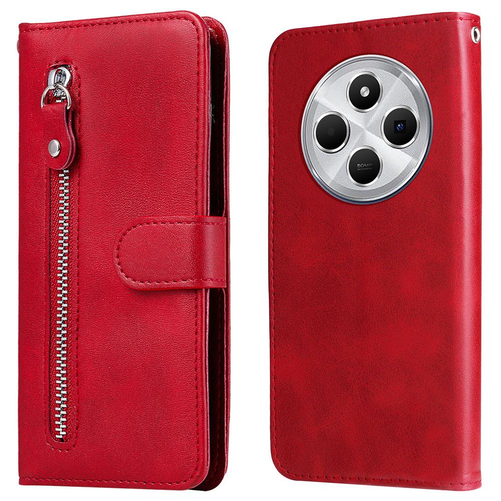 

For Xiaomi Poco C75 4G/Poco M7 5G/Redmi A3 Pro 4G/14R 5G/A4 5G/14C 5G/14C 4G Case Zipper Wallet PU Leather Phone Cover Red