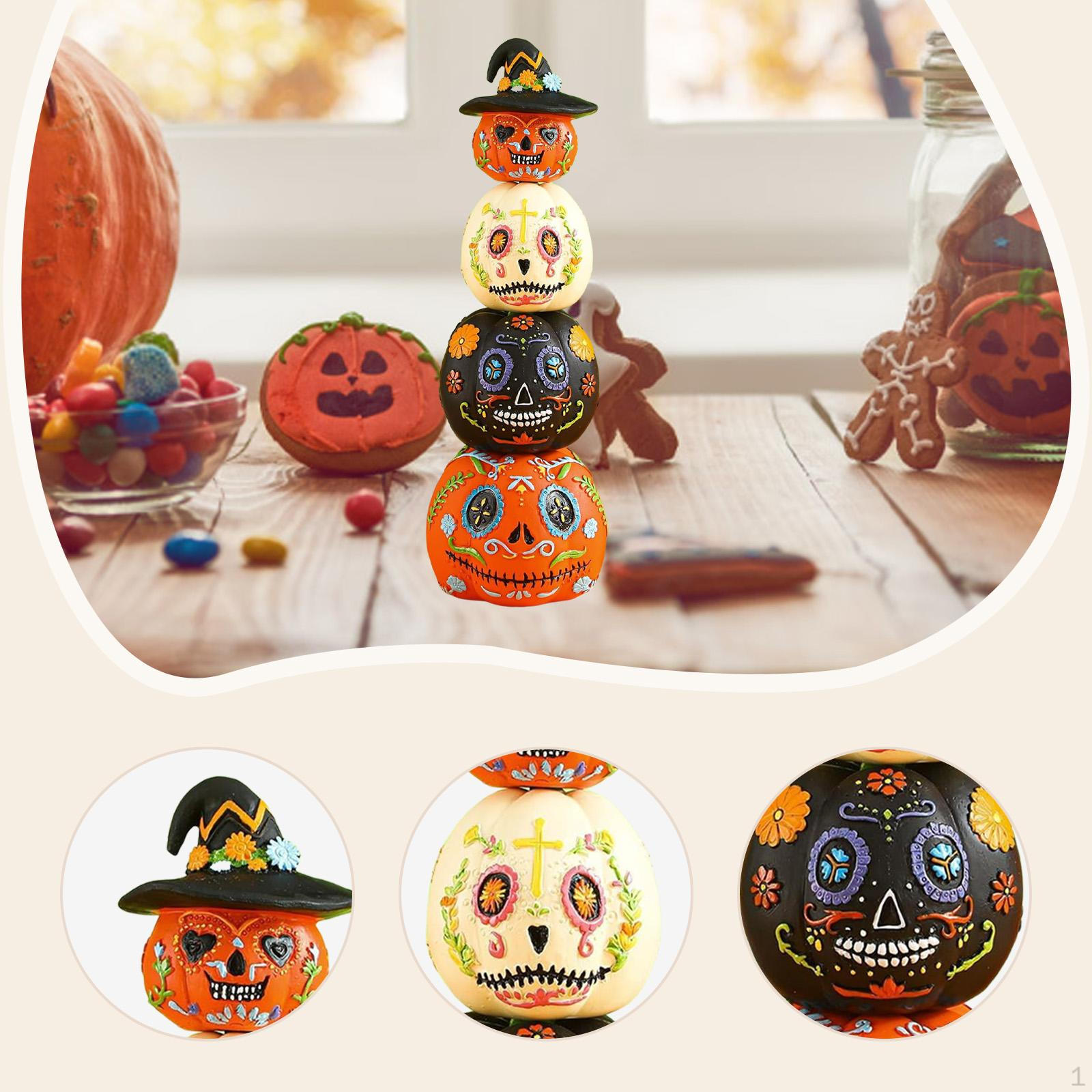 

4Pcs Pumpkin Figurines Halloween Decorations Table Sculpture Statue for Mantel Display