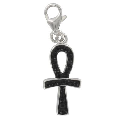 [Q4905] - Stříbrný přívěsek 'Egyptský kříž' černo-stříbrný (rhodiovaný) - 19x10 mm